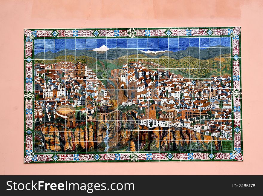 Ronda Mosaic. Mosaic representingthe map of the city Ronda