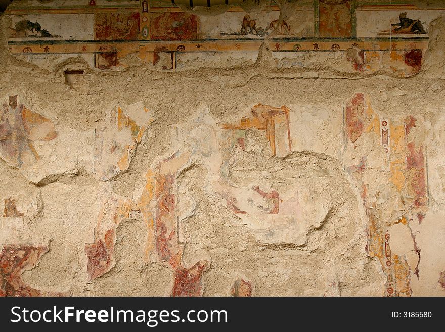 Roman fresco captured in archaeological excavations -Urbisaglia - Marche - Italy