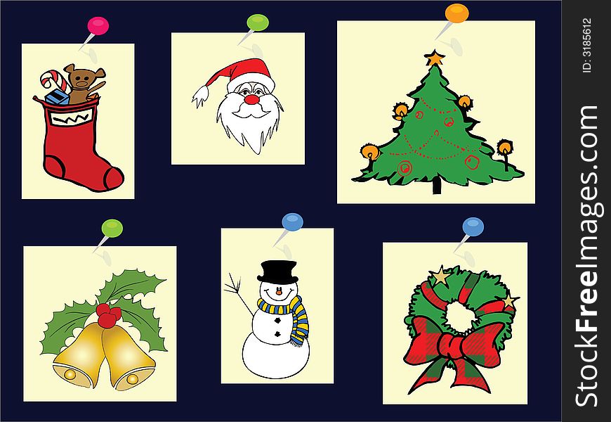 Christmas symbols with santa and snowman