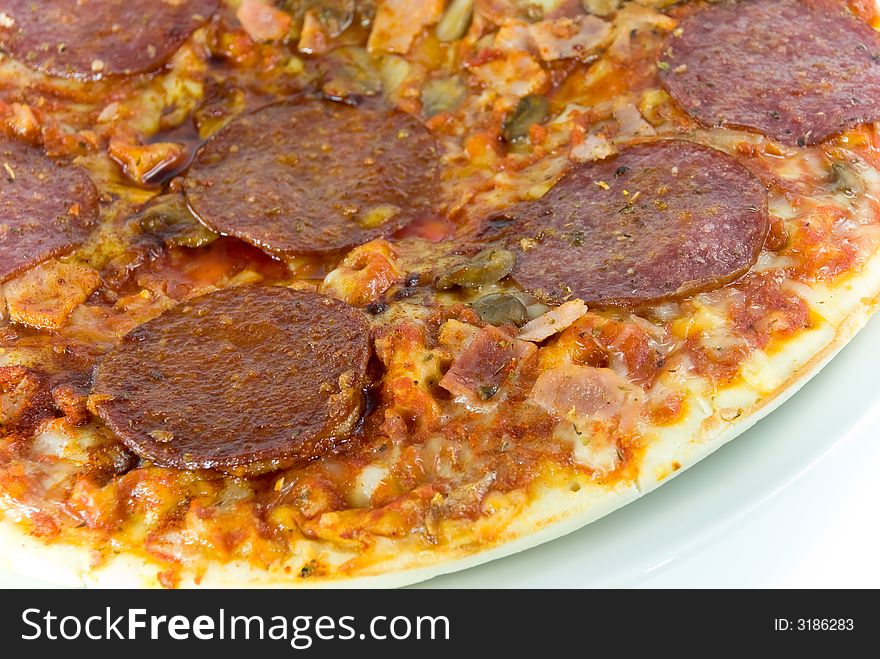 Salami pizza-isolated on white.