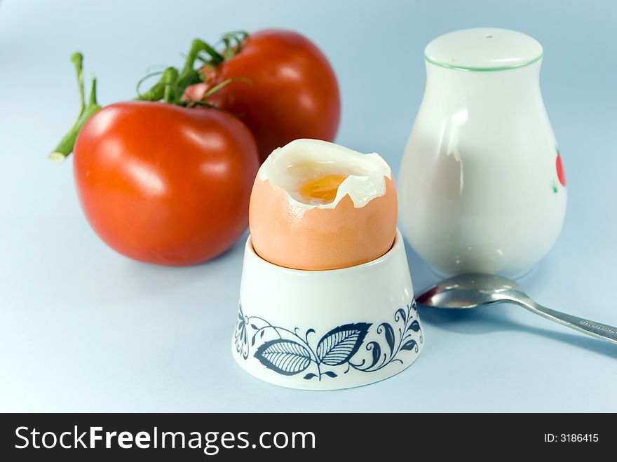 Breakfast with boiled egg,tomato