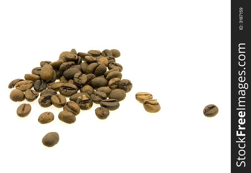 Coffee beans, close-up on a white background. Coffee beans, close-up on a white background