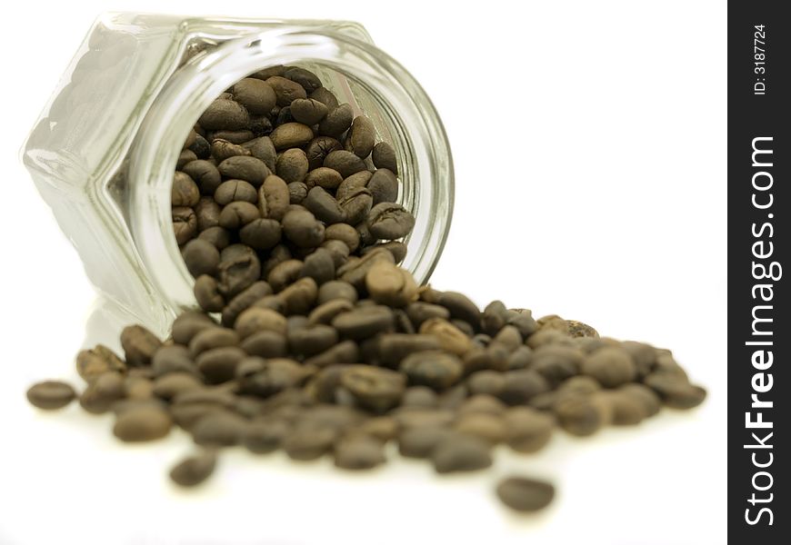Coffee jar of beans on a white background