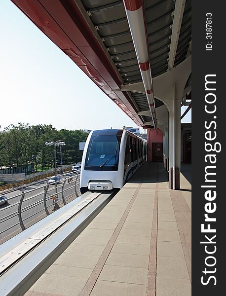 Modern monorail station in downtown