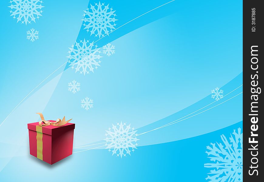 Gift box over a christmas background. Digital illustration.
