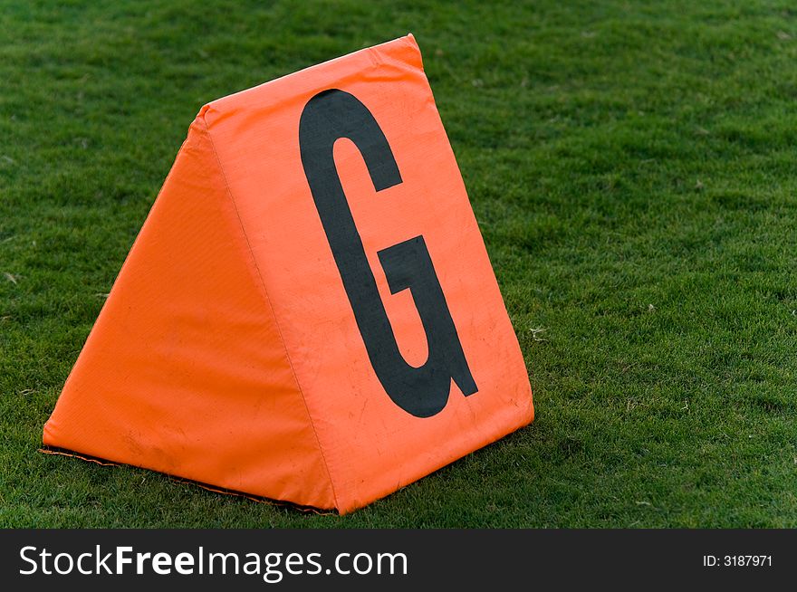 Goal line marker at a game of American Football, on the field