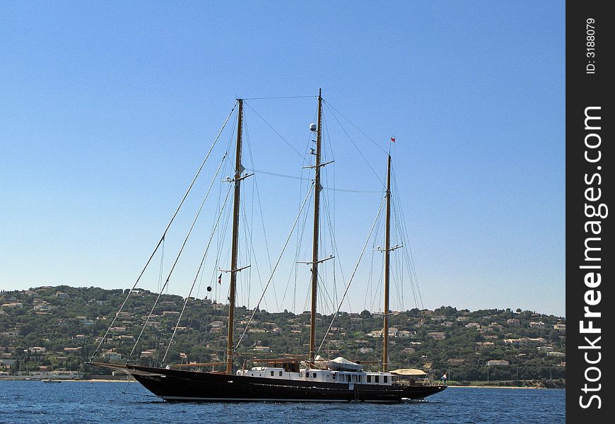 A dutch 3 mast sailing yacht in the bay of St-Tropez. A dutch 3 mast sailing yacht in the bay of St-Tropez
