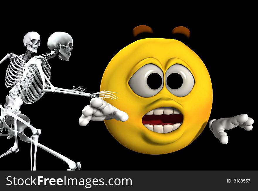 An image of a cartoon head being chased by some scary skeletons. An image of a cartoon head being chased by some scary skeletons.