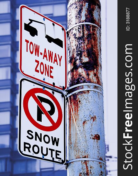 No parking snow route, tow away zone