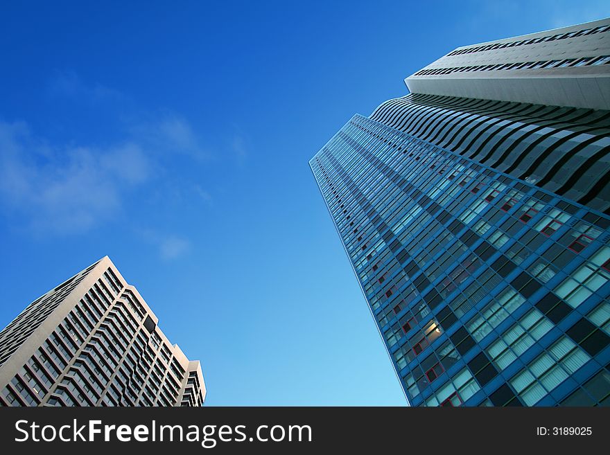 Downtown, office buildings. Large banks