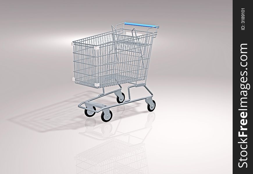 3d concept illustration of a shopping cart with relection and shadows in background