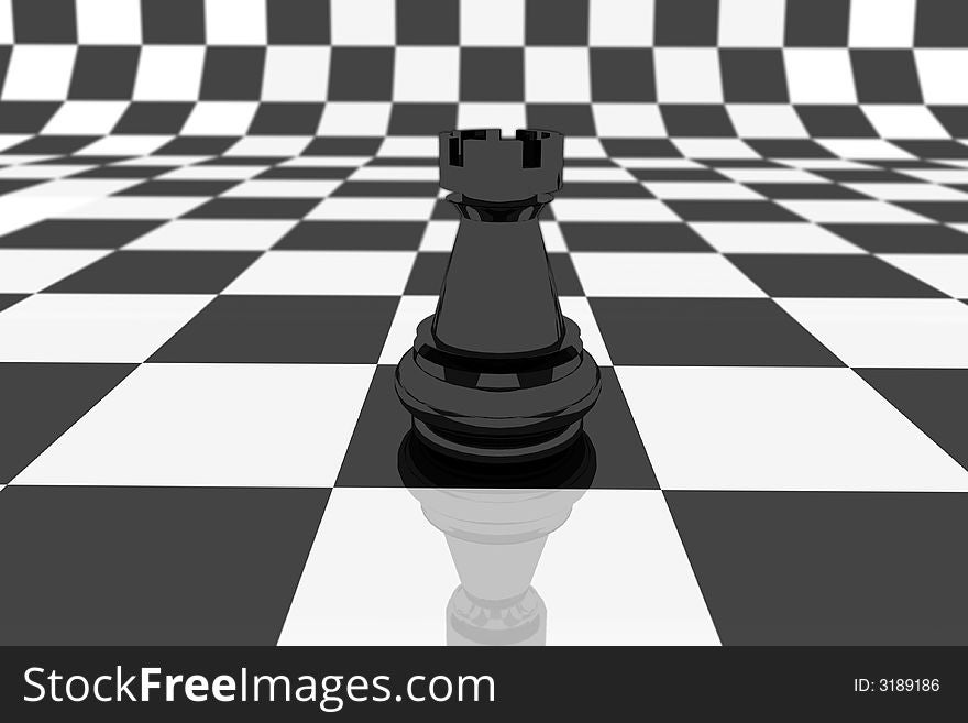 Black rook on chess table