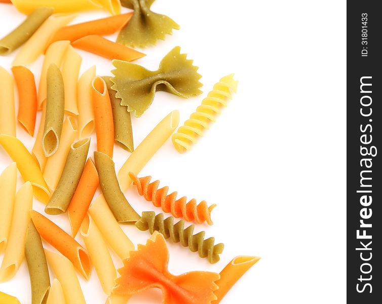 Different pasta in three colors close-up