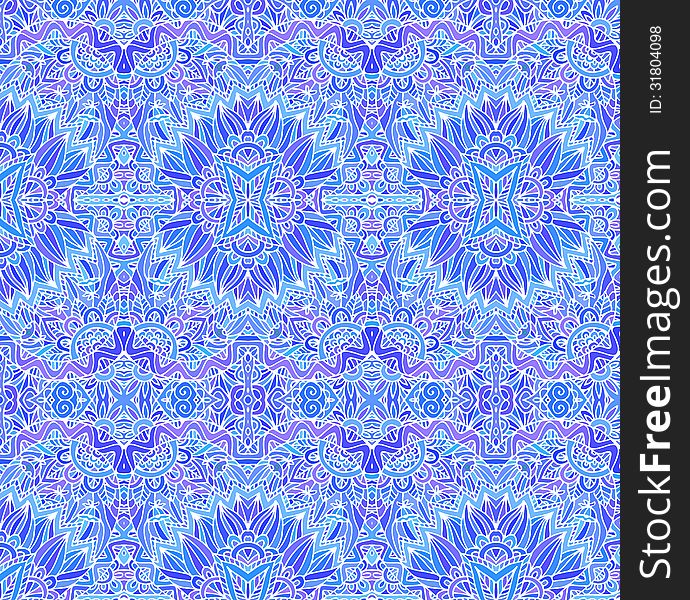 Blue ornate vector seamless pattern