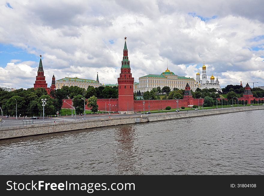 Panorama of Moscow Kremlin from the river. Panorama of Moscow Kremlin from the river