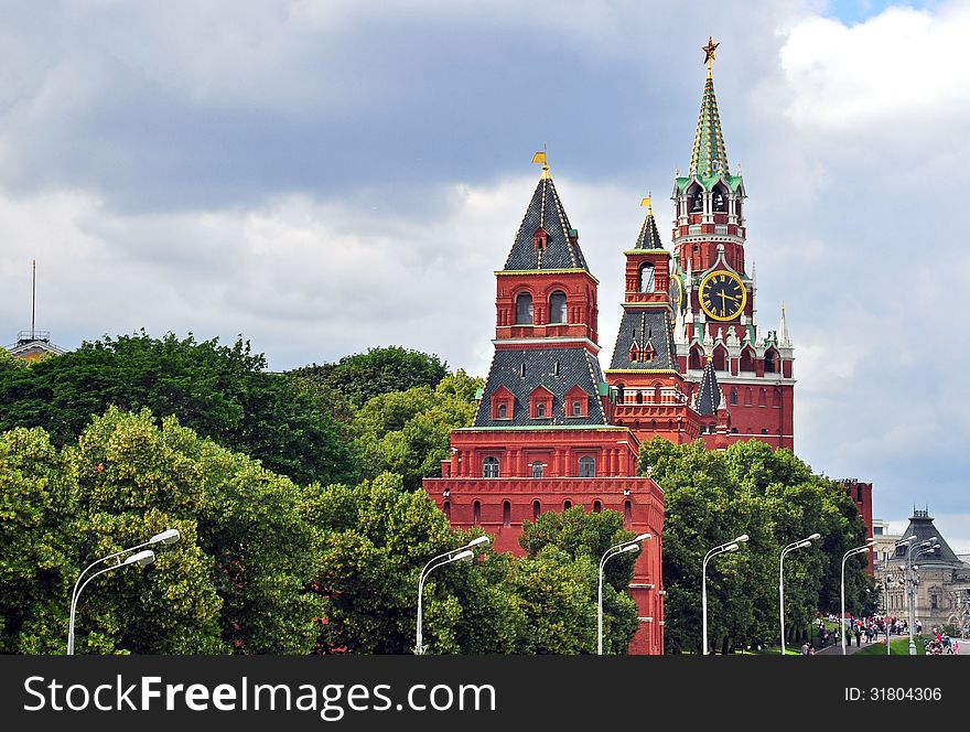 Moscow Kremlin's towers, close-up view. Moscow Kremlin's towers, close-up view