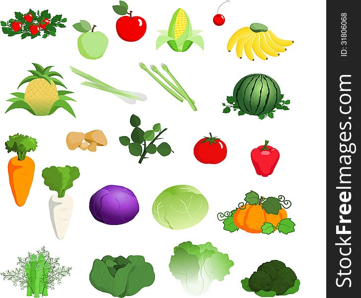 Variety Fruit & Vegetable mixed Illustration