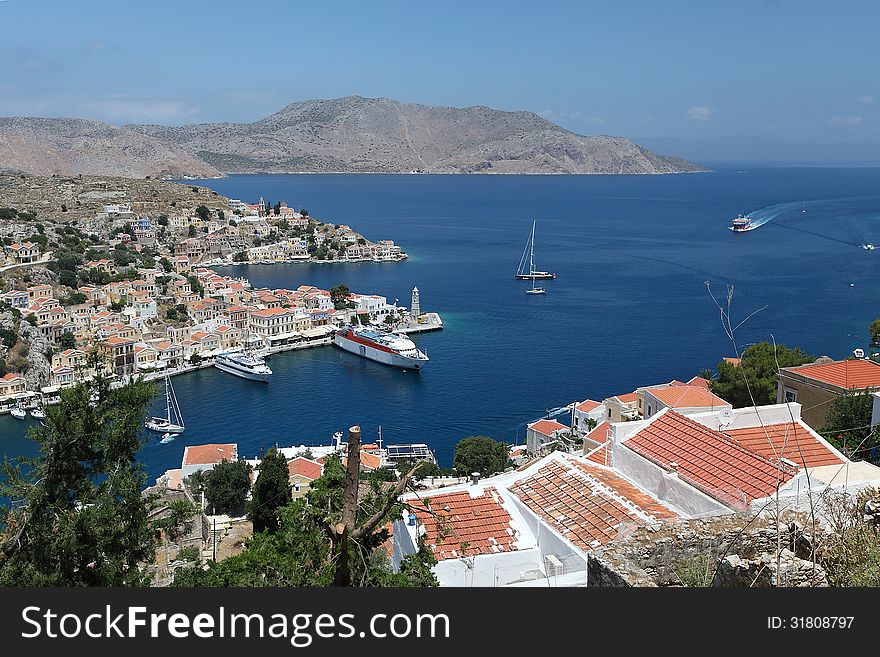 Aerial view of the city of Simi. Greece, Rhodes island. Aerial view of the city of Simi. Greece, Rhodes island