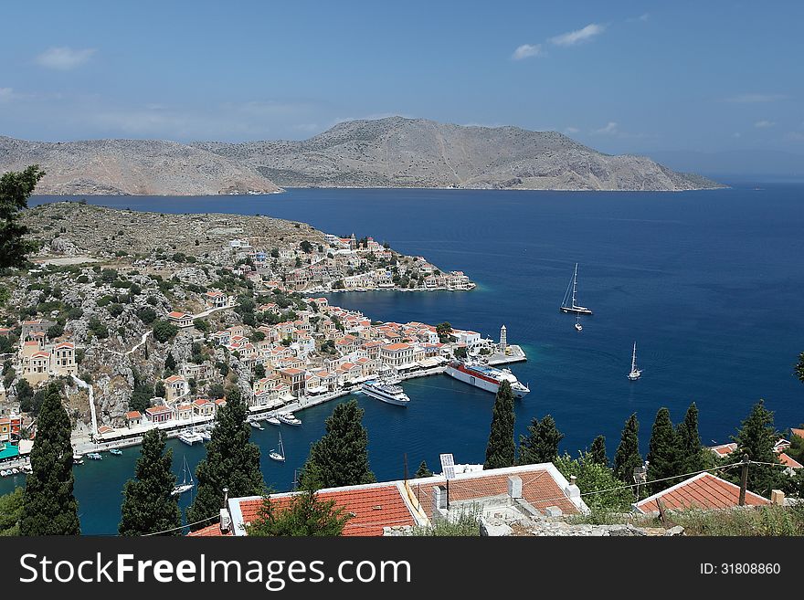 Aerial view of the city of Simi. Greece, Rhodes island. Aerial view of the city of Simi. Greece, Rhodes island