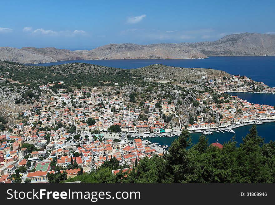 Aerial view of the city of Simi. Greece, Rhodes island. Aerial view of the city of Simi. Greece, Rhodes island