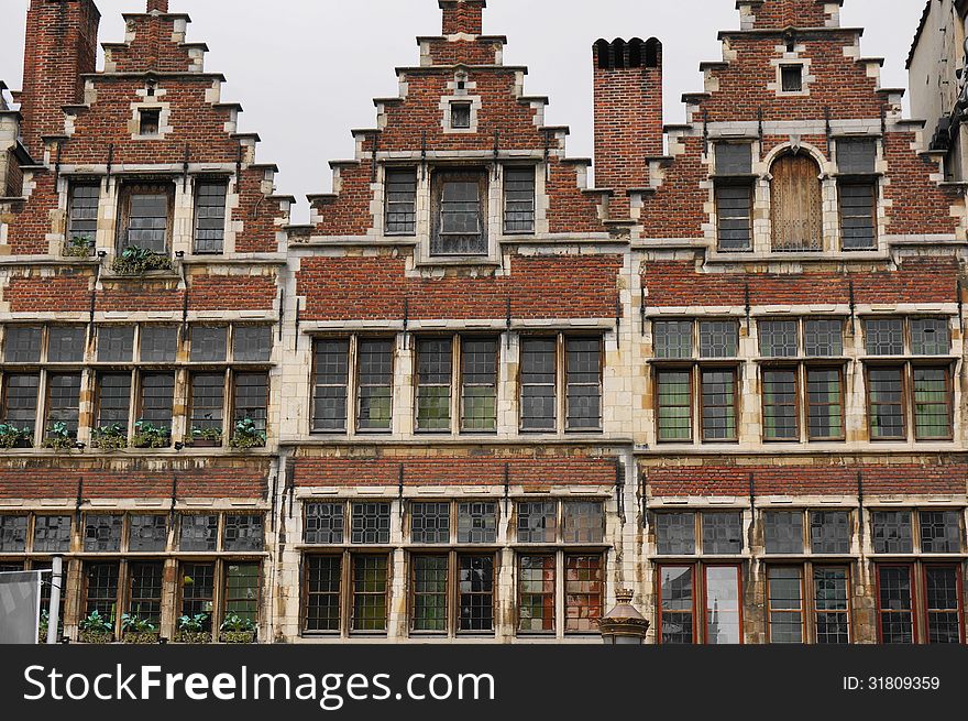 Three old houses in the centre of Antwerp.