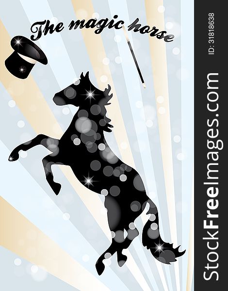 Retro art poster with horse, hat and wand - The magic horse - eps10 vector illustration