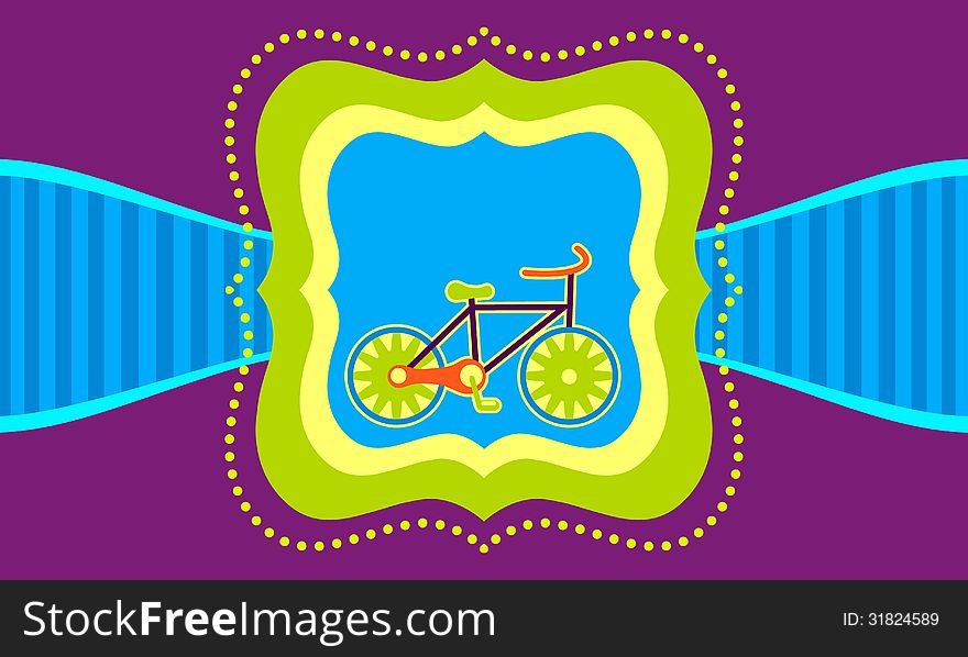 Bicycle on decorated card design template. Bicycle on decorated card design template