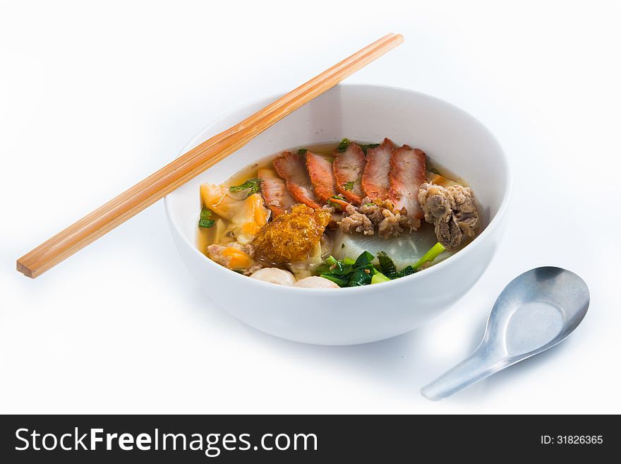 Asian Noodle Soup on white background