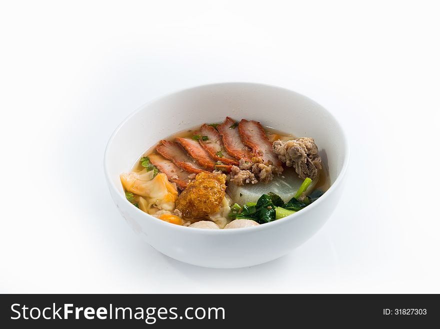Asian Noodle Soup on white background