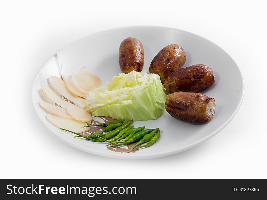 Sausage thai on white background