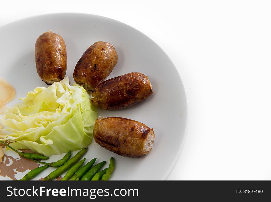 Sausage thai on white background