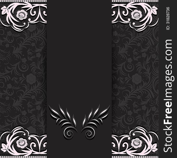 Abstraction dark background with floral lace elements and a place for text. Vector illustration. Abstraction dark background with floral lace elements and a place for text. Vector illustration