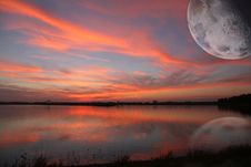Sunset With Moon Stock Photography Sunset With Moon Stock Photography