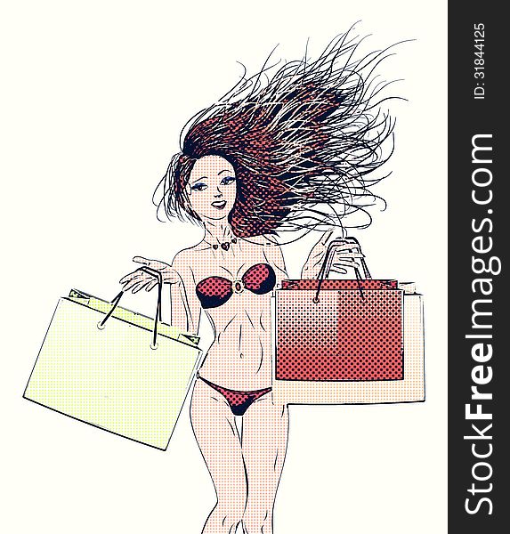 Halftone Shopping Bikini Girl