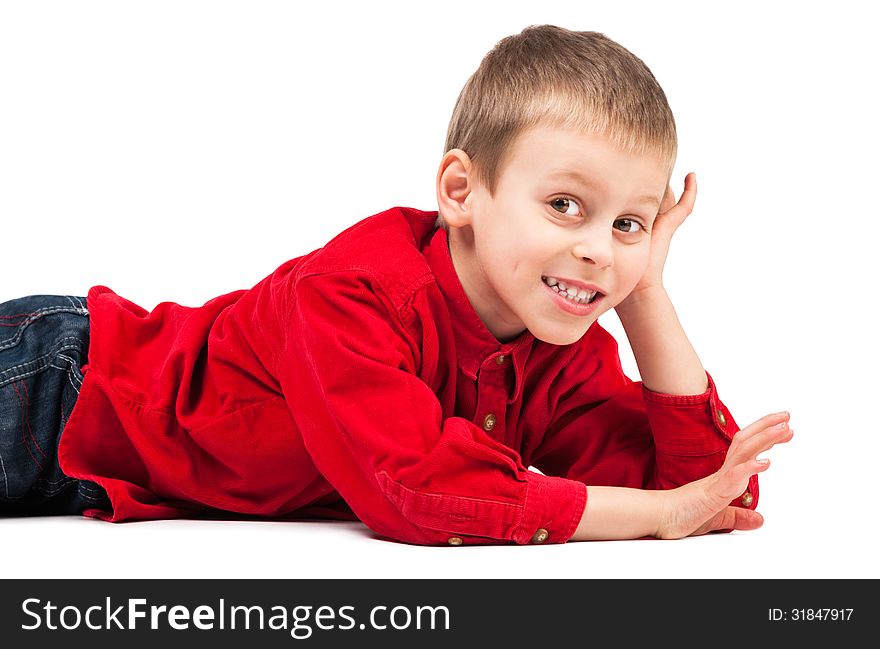 A close-up shot of a boy smiling, on white. A close-up shot of a boy smiling, on white.