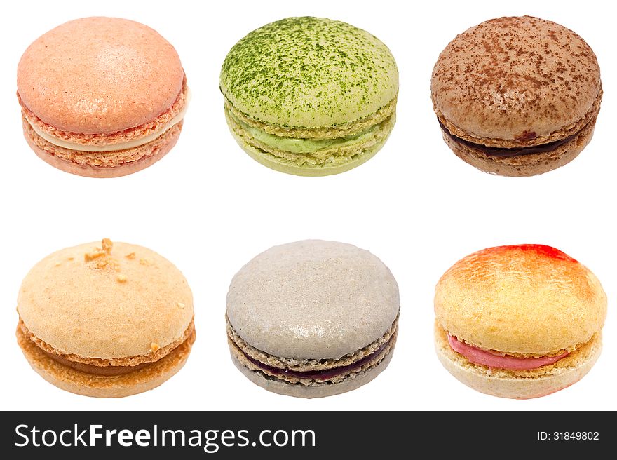Colorful macaroons collection isolated on a white background. Colorful macaroons collection isolated on a white background