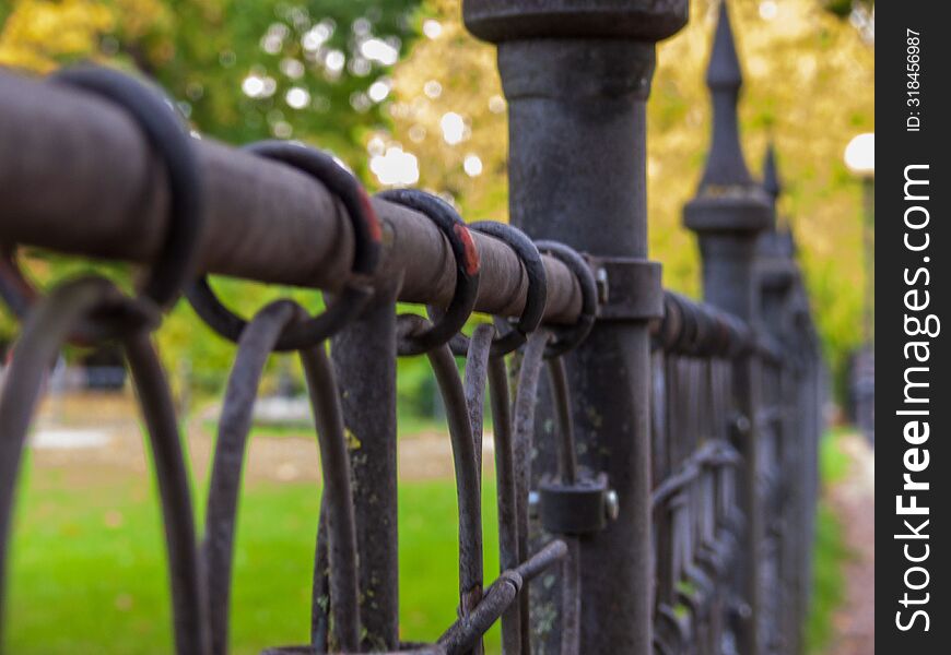 Close-up of a metal fence.