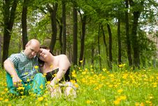 Happy Lovers In A Buttercup Field Stock Photography Happy Lovers In A Buttercup Field Stock Photography