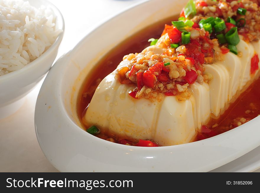 Chinese steam chilly tofu slice