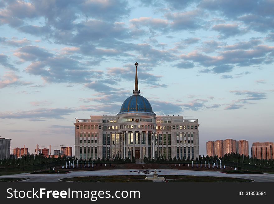 Impressive building of presidential palace in Astana Kazakhstan at dusk. Impressive building of presidential palace in Astana Kazakhstan at dusk