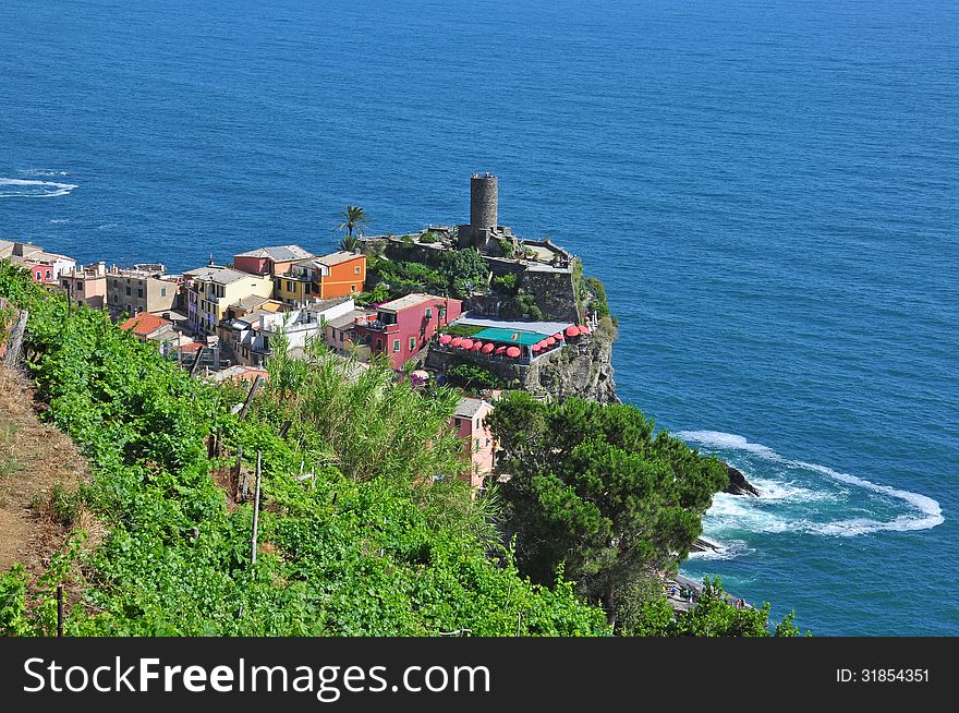 Cinque Terre village, top view, Liguria, Italy. Cinque Terre village, top view, Liguria, Italy