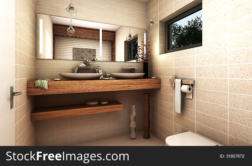 Interior design rendering of modern bathroom