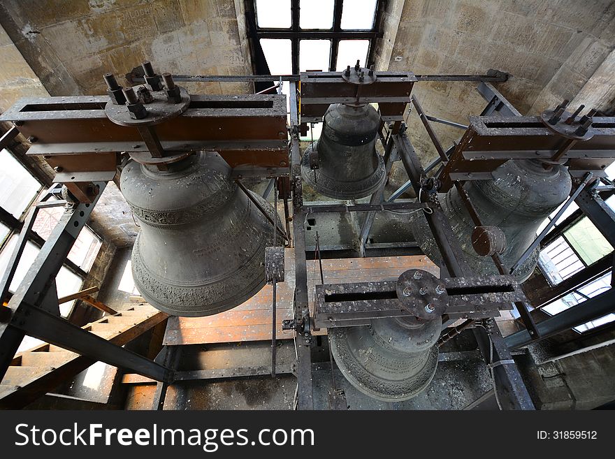 Four bells viewed from above.