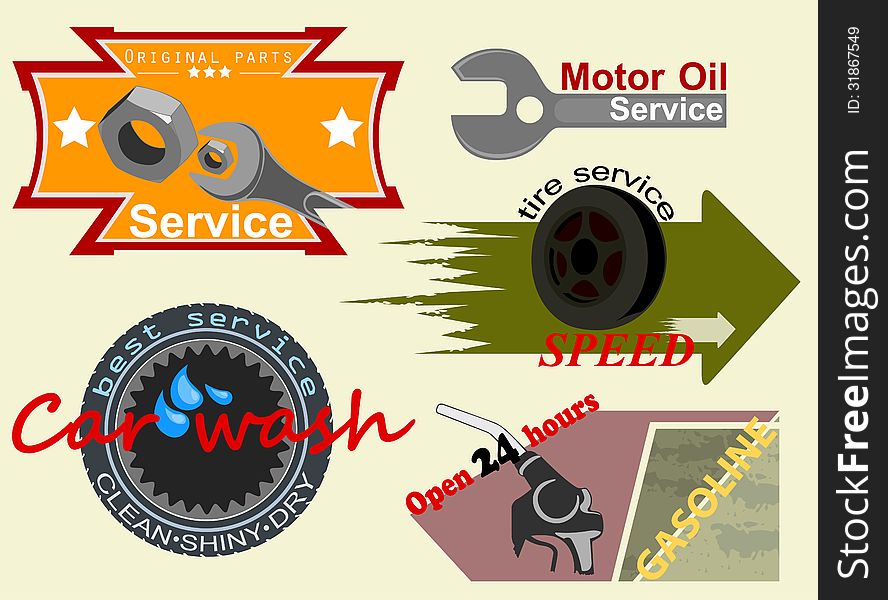 Illustration motor badges set label background. Illustration motor badges set label background