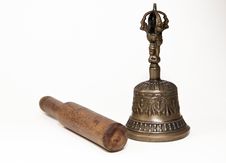 Tibetan Buddhist Bell And Wooden Playing Stick Royalty Free Stock Image