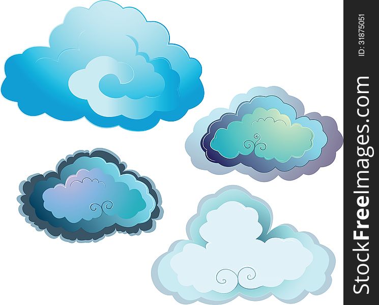 Set of blue vector clouds