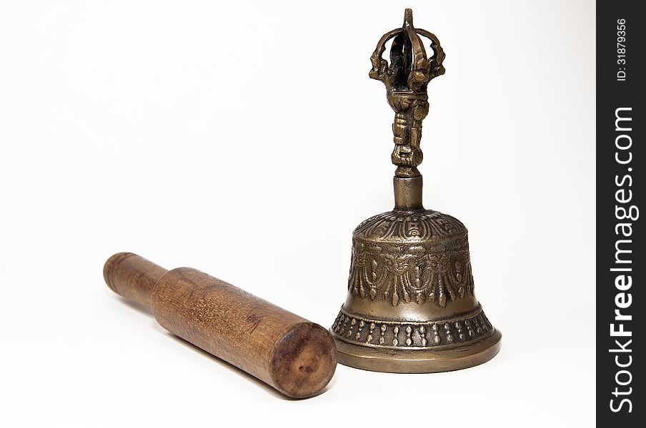 Tibetan Buddhist Bell and Wooden Playing Stick