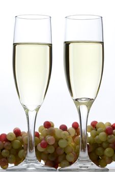 White Wine Glasses And Grapes Royalty Free Stock Photo White Wine Glasses And Grapes Royalty Free Stock Photo