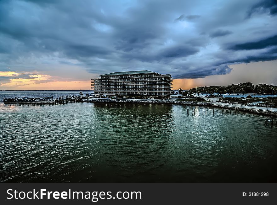 Stormy thunder and lightning clouds over destin florida. Stormy thunder and lightning clouds over destin florida