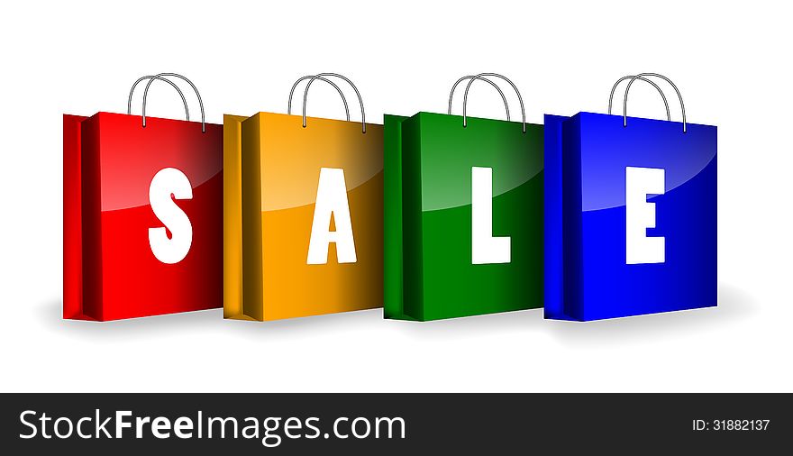 Colorful shopping bags with the word Sale. Vector illustration